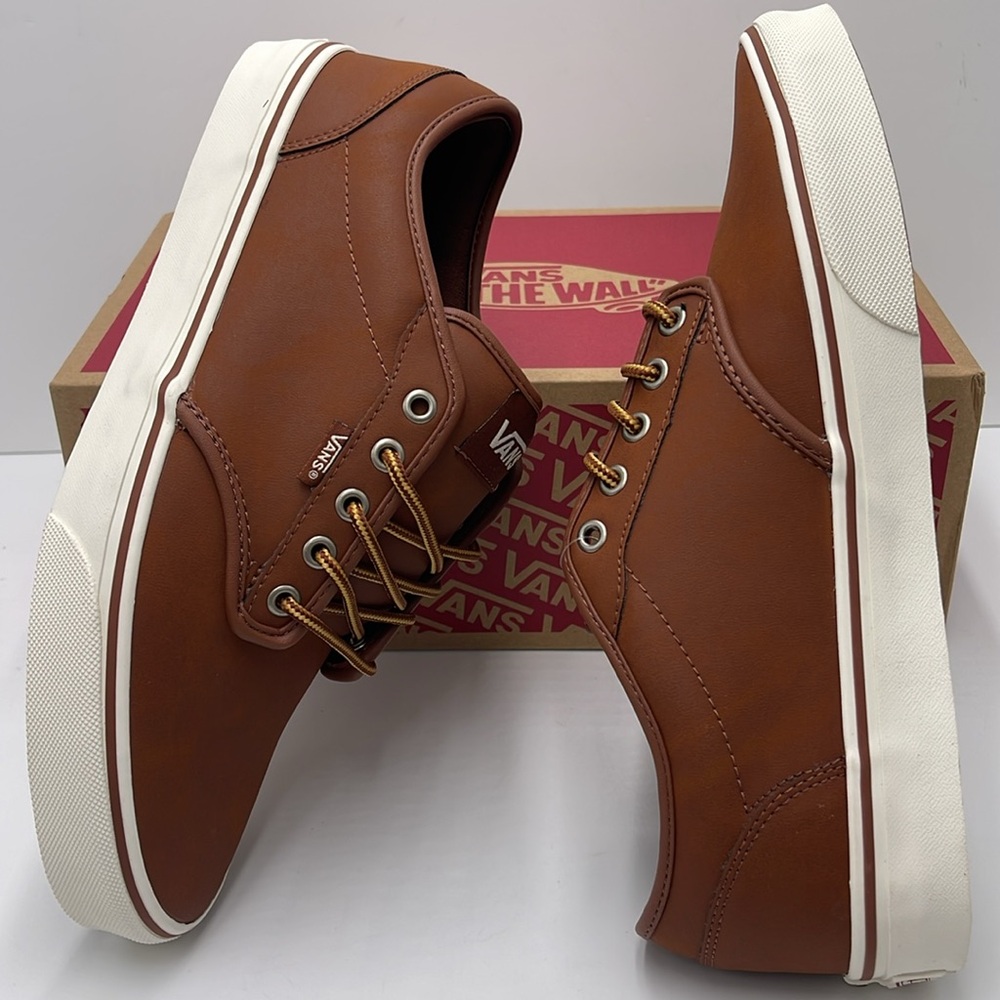 Vans WMNS Brown Leather Sneakers White Accents Atwood (Leather)Brown/ Marshmallo - Picture 12 of 16